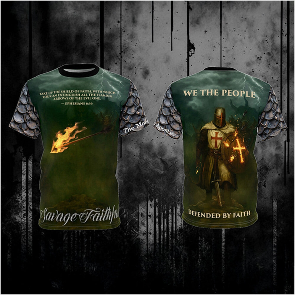 Savage Faithful We the People Defended By Faith T-Shirt Knight Patriotic Shirt Dad Gifts