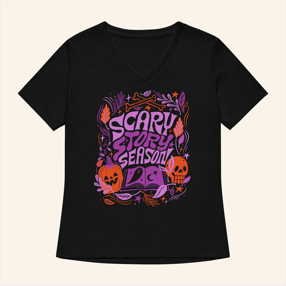 Scary Story Season Women's V-Neck T-Shirt Out Of Print Merch Birthday Gifts For Besties