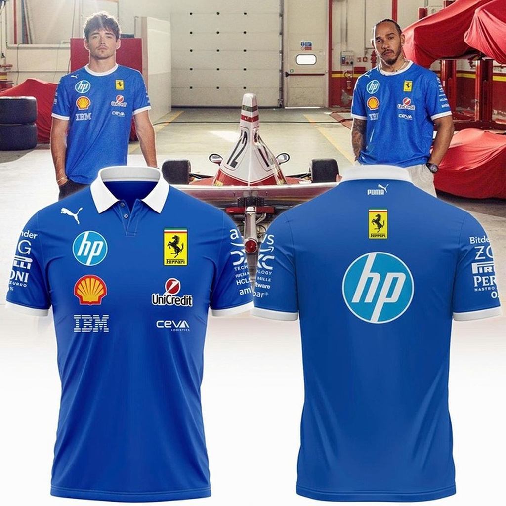 Scuderia Ferrari Hp 2025 Monza Blue Polo Shirt Scuderia Ferrari Merch Gifts For Racing Fans