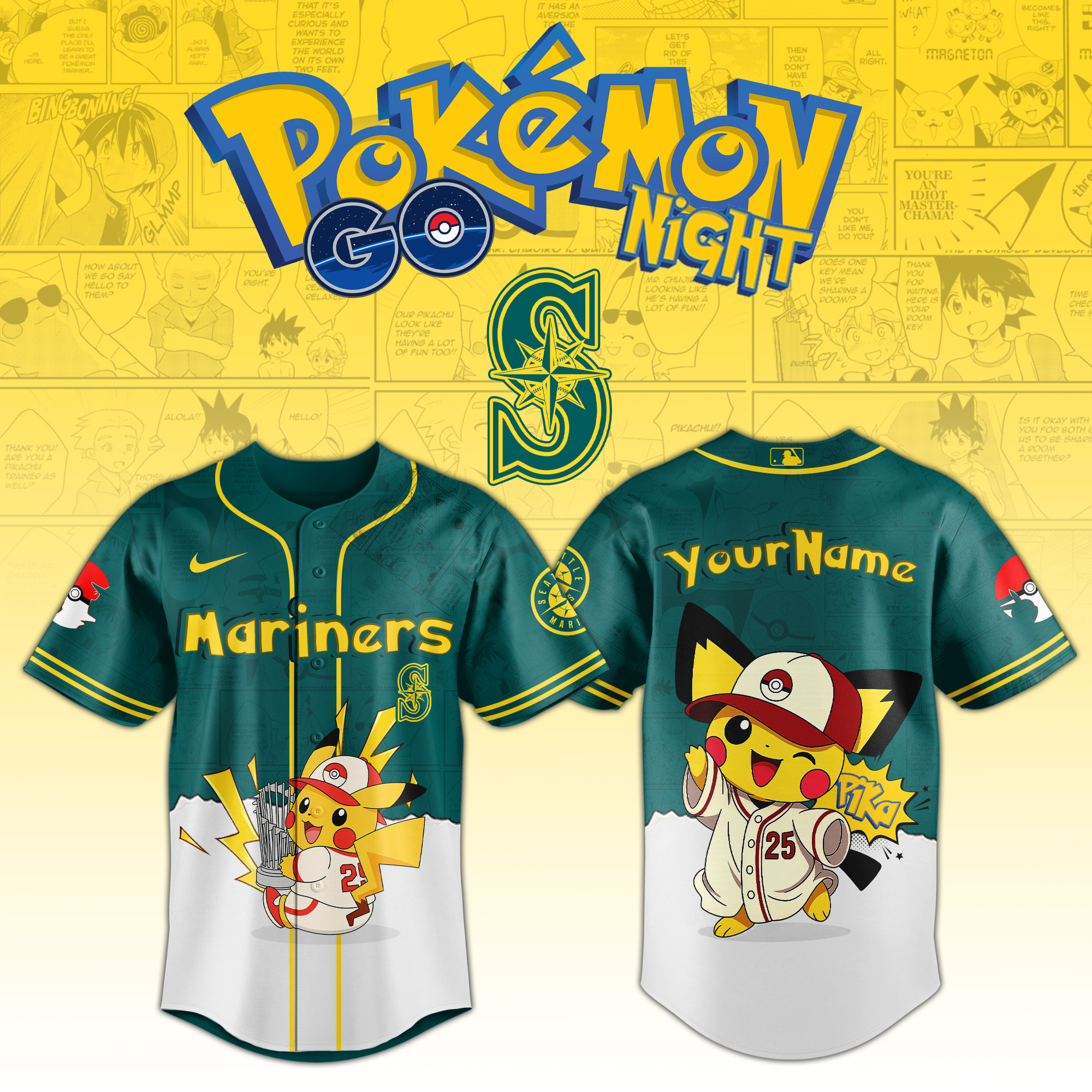 Seattle Mariners Mlb X Pokemon Go Night Personalized Baseball Jersey For Fans