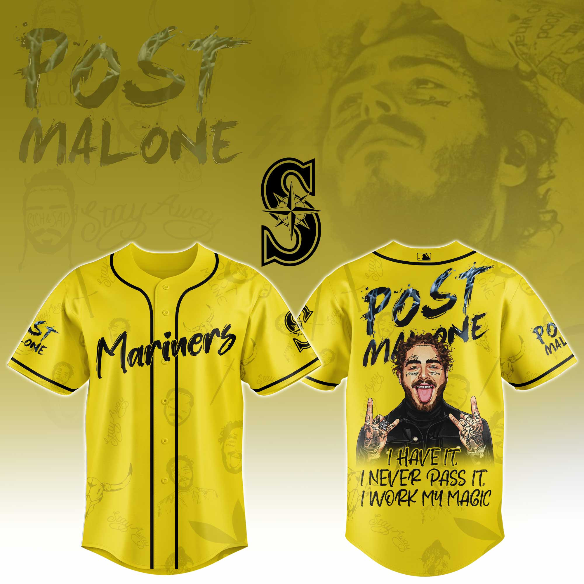 Seattle Mariners Mlb X Post Malone Tour Baseball Jersey For Fans