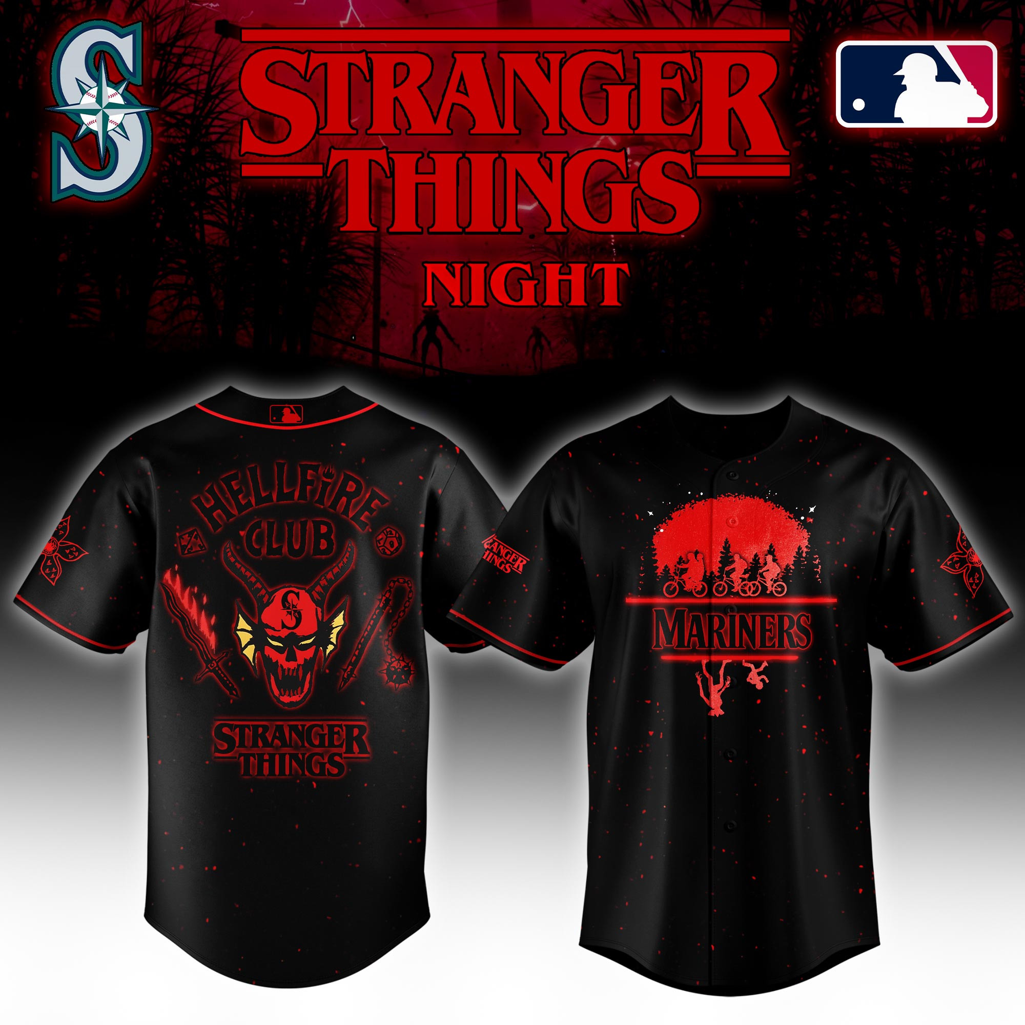 Seattle Mariners Mlb X Stranger Things Night Baseball Jersey For Fans