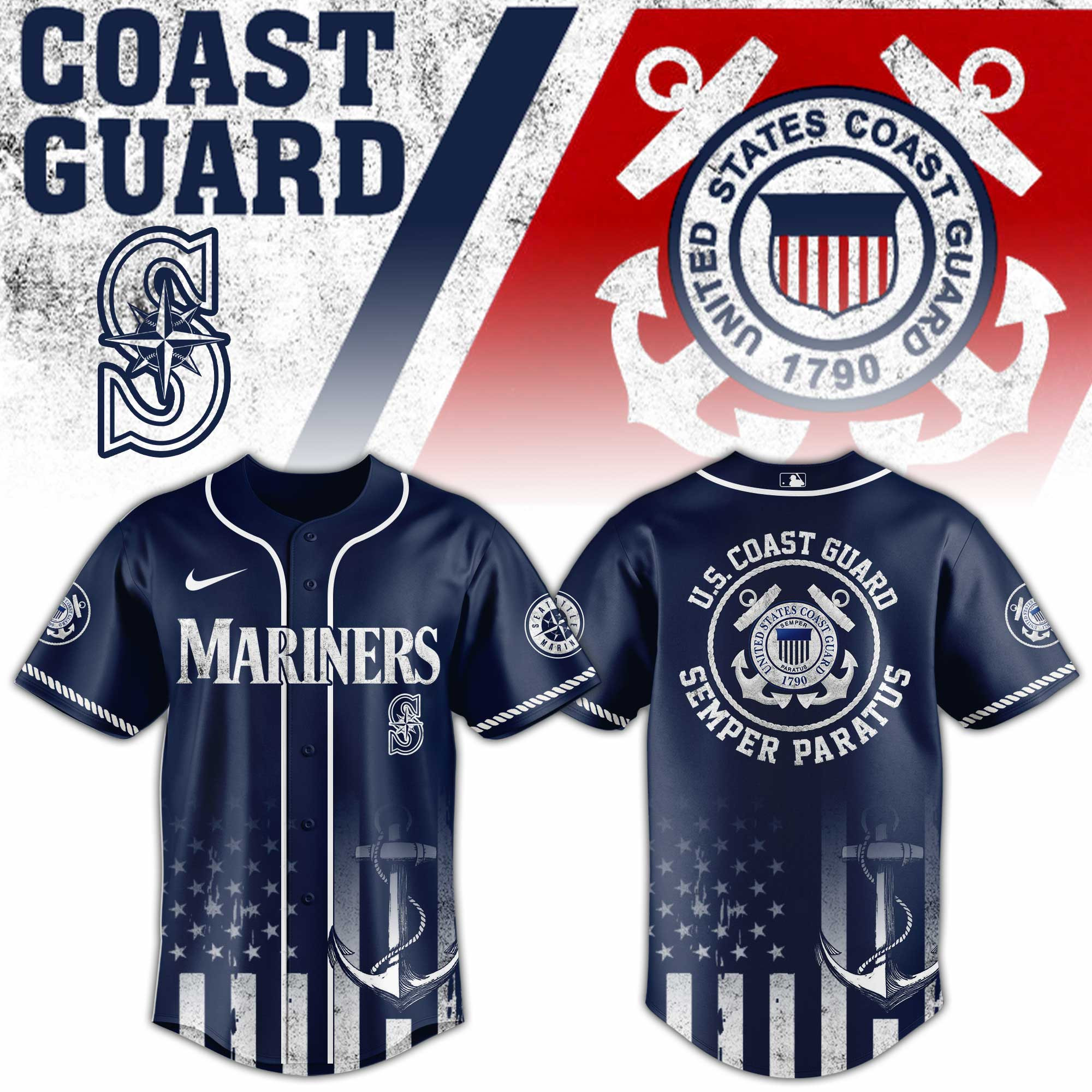Seattle Mariners Mlb X Us Coast Guard Baseball Jersey For Fans