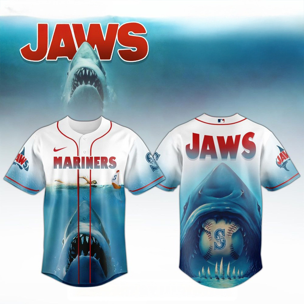 Seattle Mariners X Jaws 50Th Anniversary Jersey 2025 Seattle Mariners Merch Fans Gifts