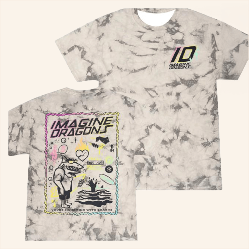 Sharks Tie Dye T-Shirt Imagine Dragons Music Merch Birthday Gifts For Fans BFF Gifts