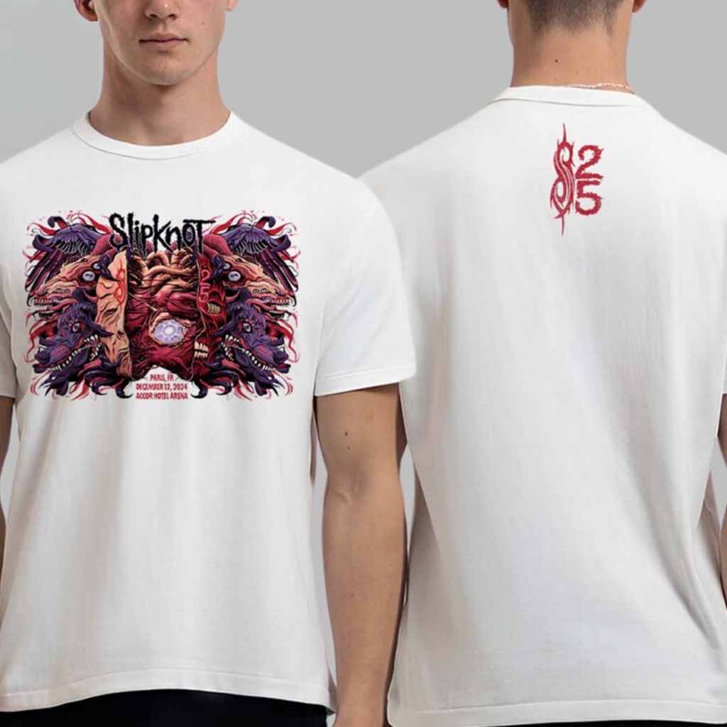 Slipknot Merch Tee For Paris France Tour 2024 At Accor Hotel Arena On December 12 2024 25th Anniversary Here Come The Pain T-Shirt Gifts For Fans