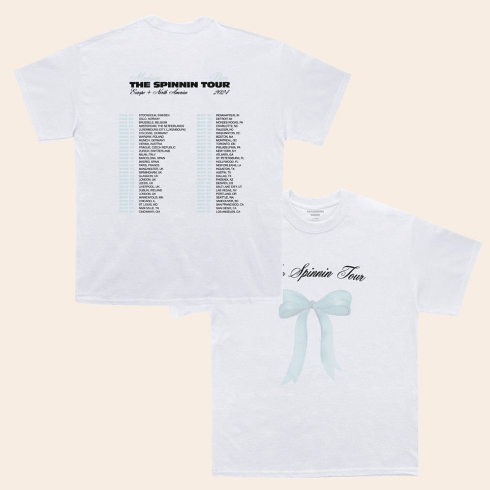 Spinnin Tour Baby Blue Bow T-shirt Madison Beer Merch Music Fans Birthday Gifts For BFF