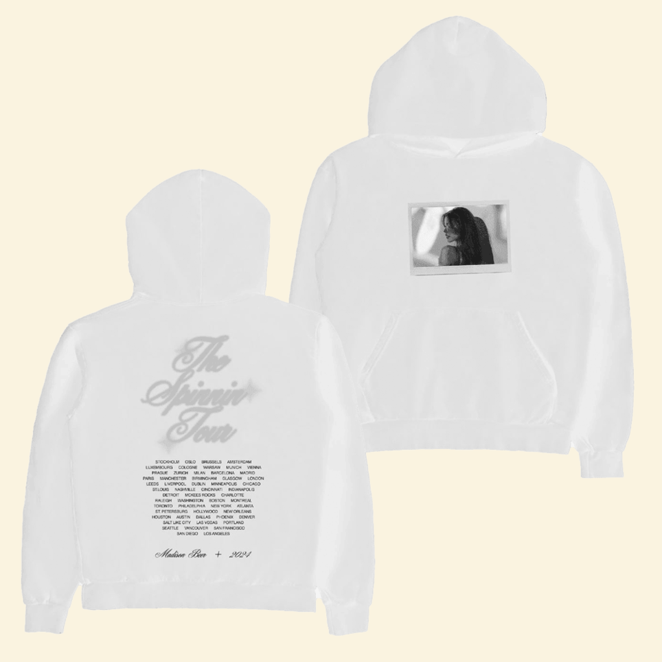 Spinnin Tour White Polaroid Hoodie Madison Beer Merch Music Fans Gifts Birthday Gift Ideas