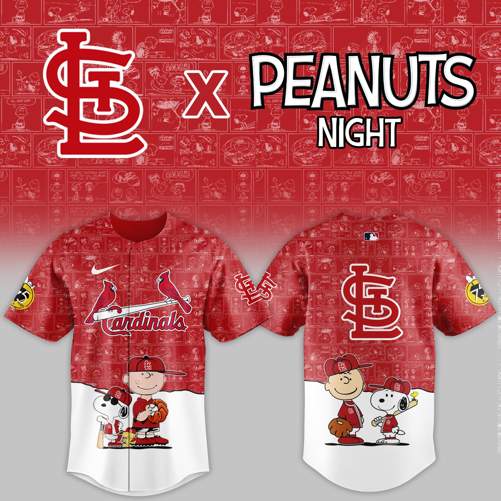 St Louis Cardinals Mlb X Peanuts Night Baseball Jersey For Fan