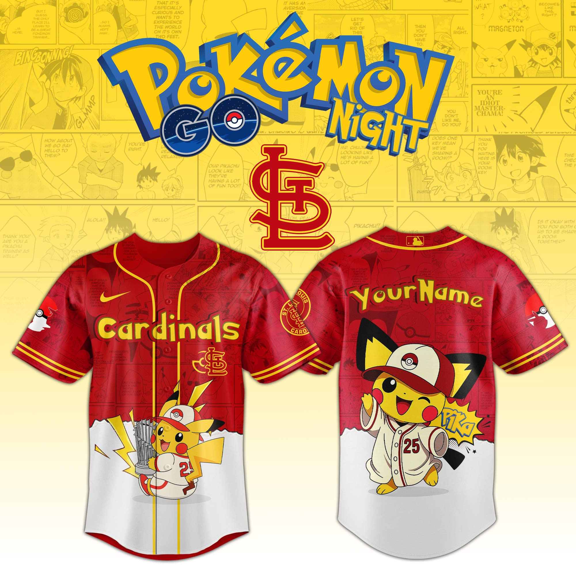 St Louis Cardinals Mlb X Pokemon Go Night Personalized Baseball Jersey For Fans