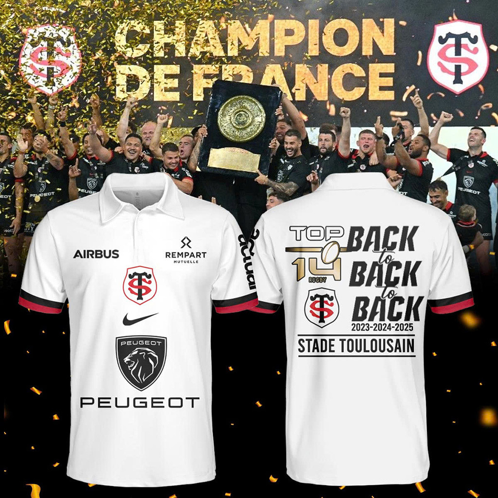 Stade Toulousain Champions 2025 Back To Back To Back White Polo Shirt Dad Gifts