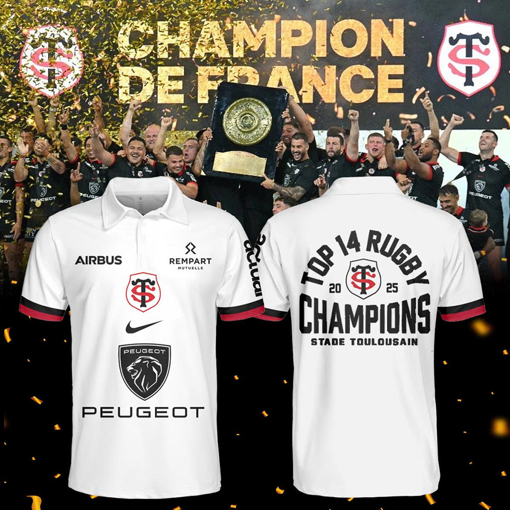 Stade Toulousain Champions 2025 Back To Back To Back White Polo Shirt Gifts For Fans