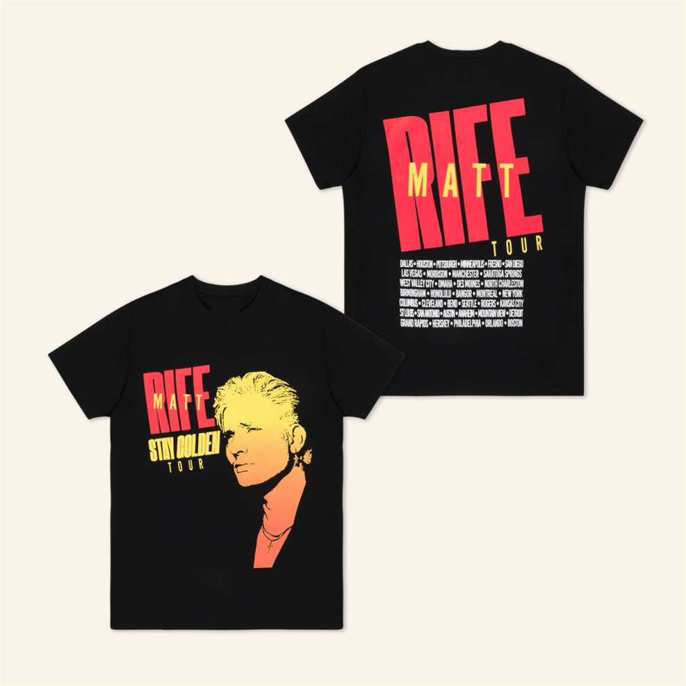 Stay Golden Tour Black T-Shirt Matt Rife Official Merch BFF Birthday Gifts Christmas Presents
