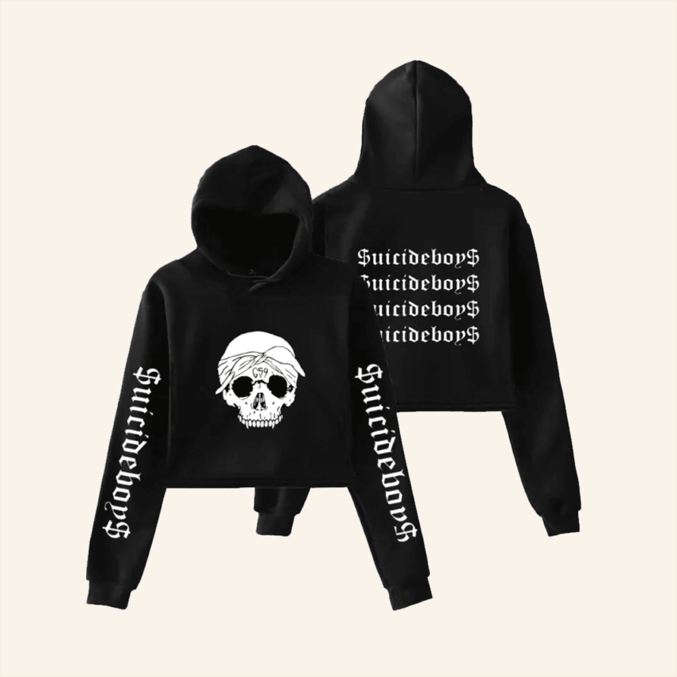SuicideBoys Hoodie Suicide Boys Merch Skull G59 Record Black Cropped Hoodie For Women's