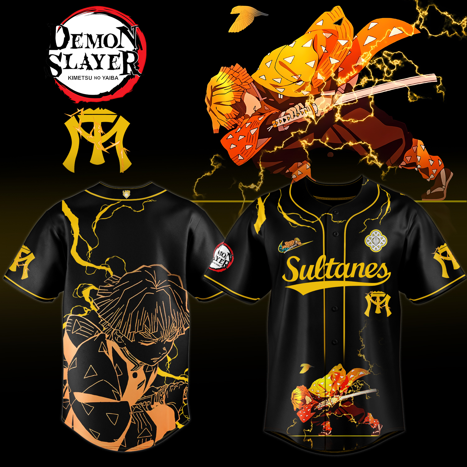Sultanes De Monterrey X Demon Slayer Agatsuma Zenitsu Jersey Gifts For Baseball Players