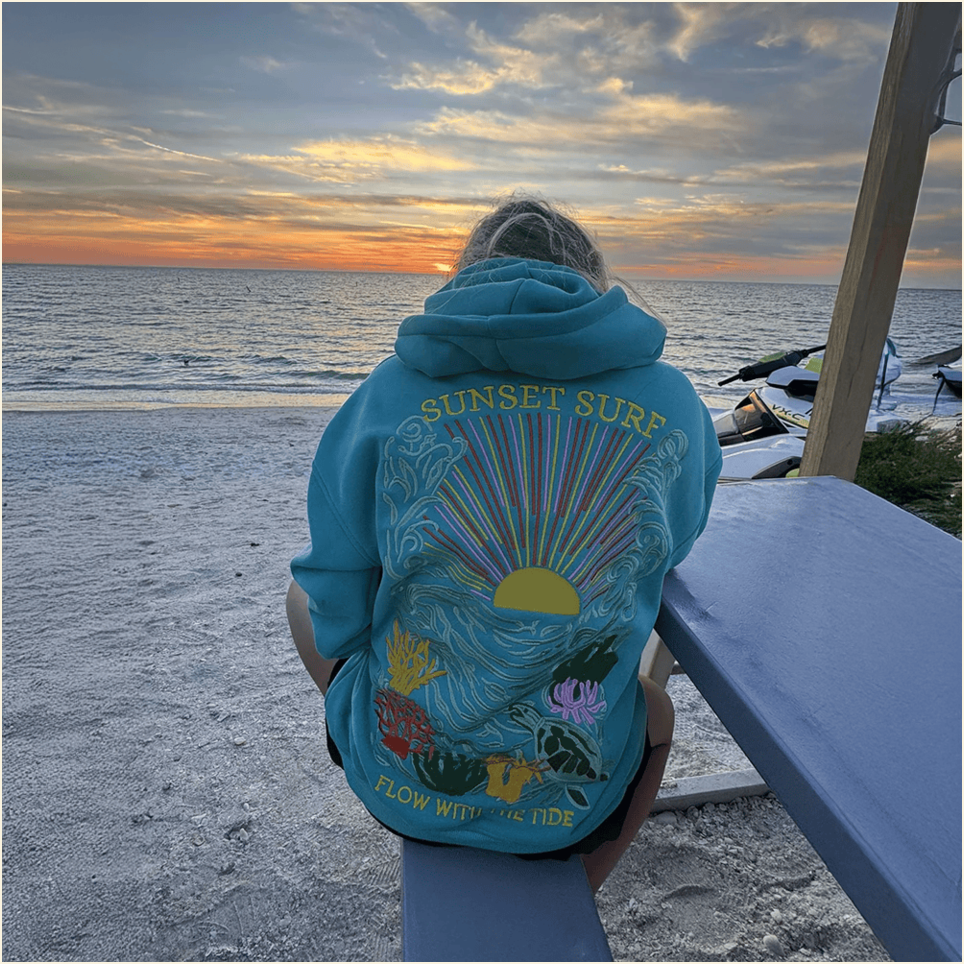 Sunset Surf Hoodie Printed Sunset Surf Flow With The Tide Hoodie Sunset Surf Merch Under The Sea