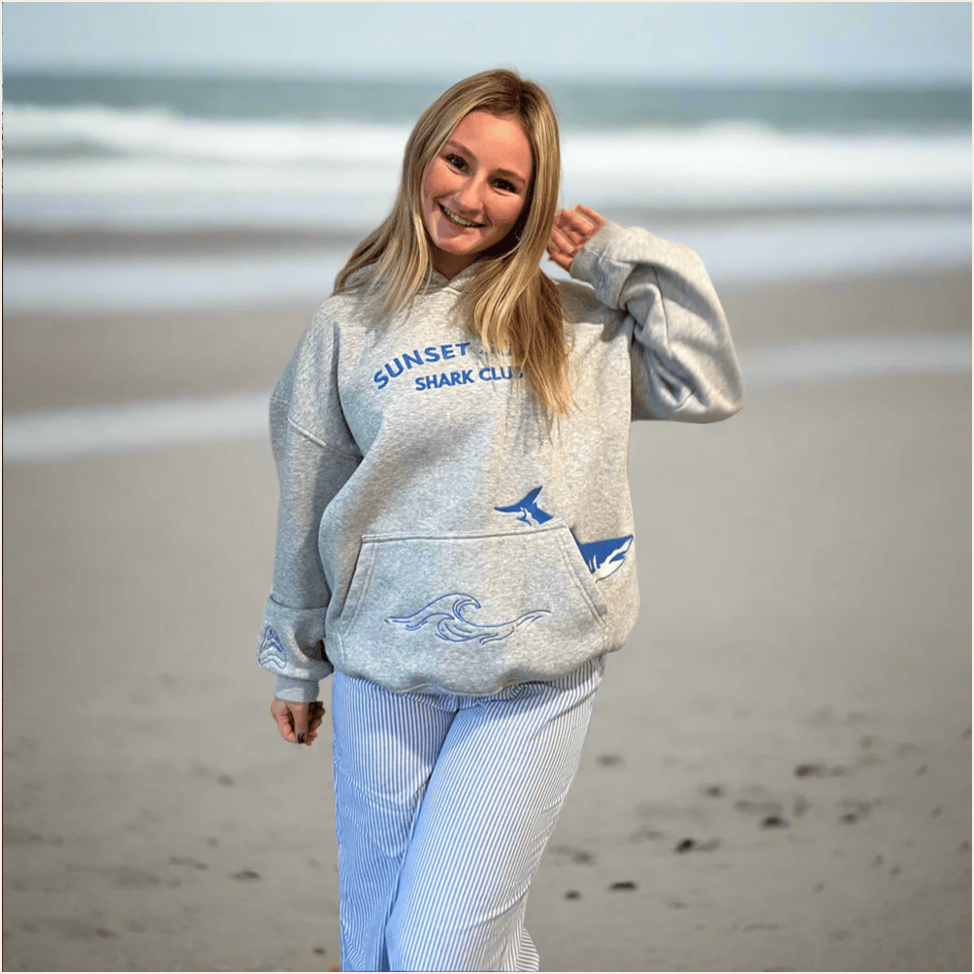 Sunset Surf Hoodie Printed Sunset Surf Shark Club Hoodie Sunset Surf Merch Gifts For Sister