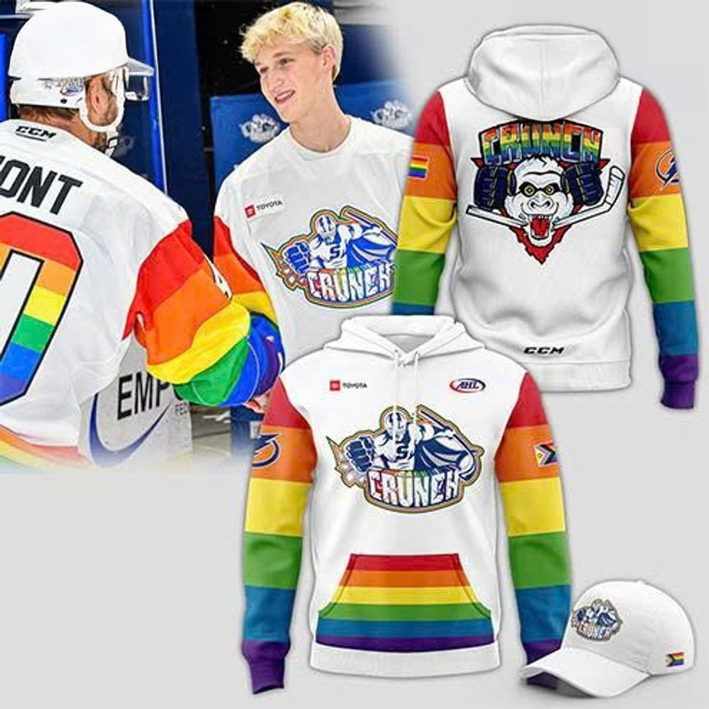 Syracuse Crunch X Pride Month Hoodie 2025 White Syracuse Crunch Merch LGBT Gifts