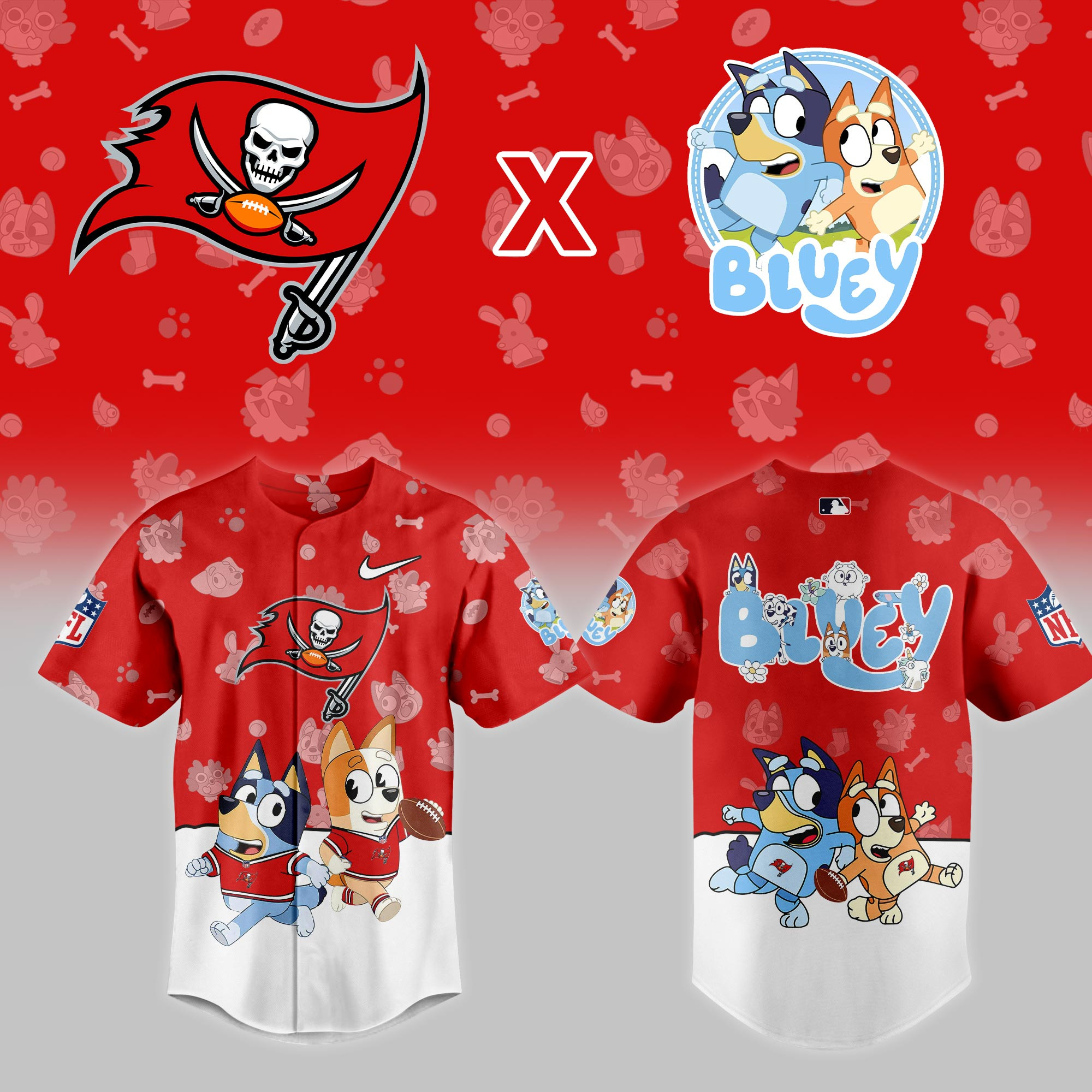 Tampa Bay Buccaneers Nfl X Bluey Night Baseball Jersey For Fans