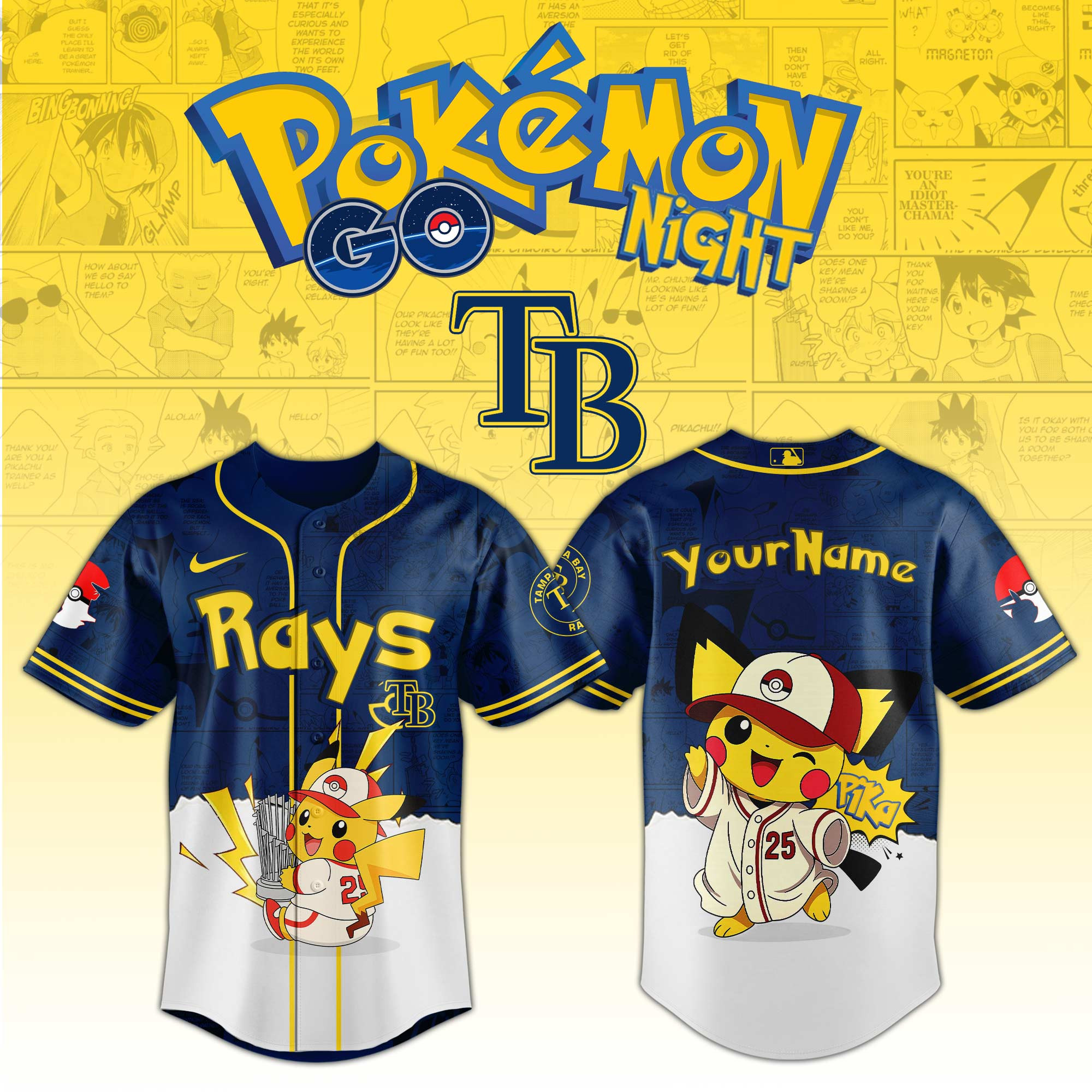 Tampa Bay Rays Mlb X Pokemon Go Night Personalized Baseball Jersey For Fans