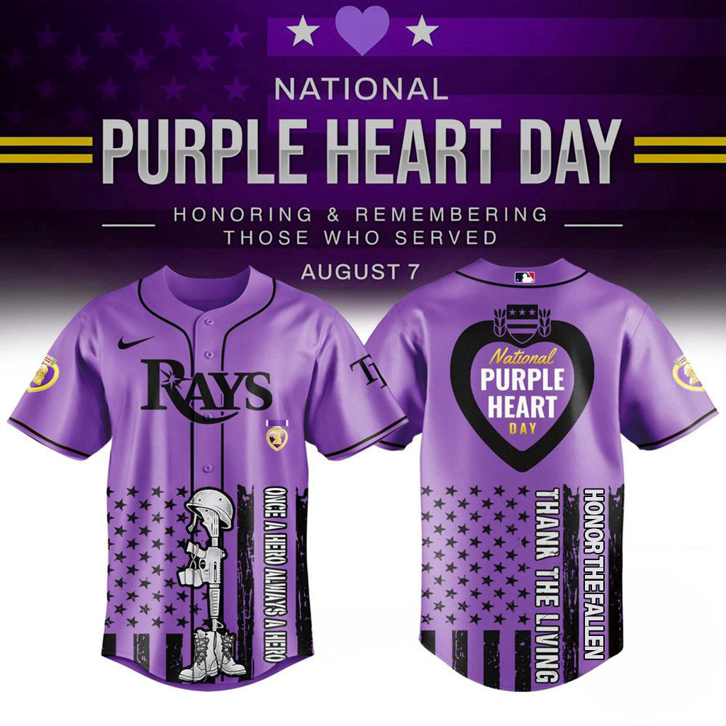 Tampa Bay Rays Purple Heart Day Baseball Jersey Rays Merch Best Gifts For Baseball Lovers