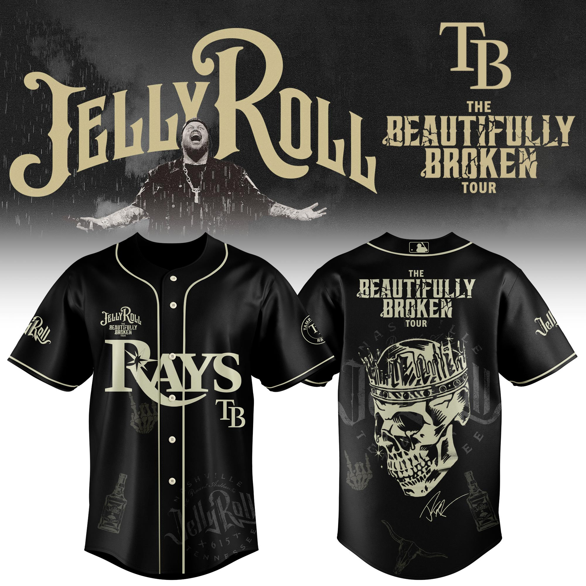 Tampa Bay Rays X Jelly Roll Baseball Jersey 2025 Gift For Jelly Roll Fans