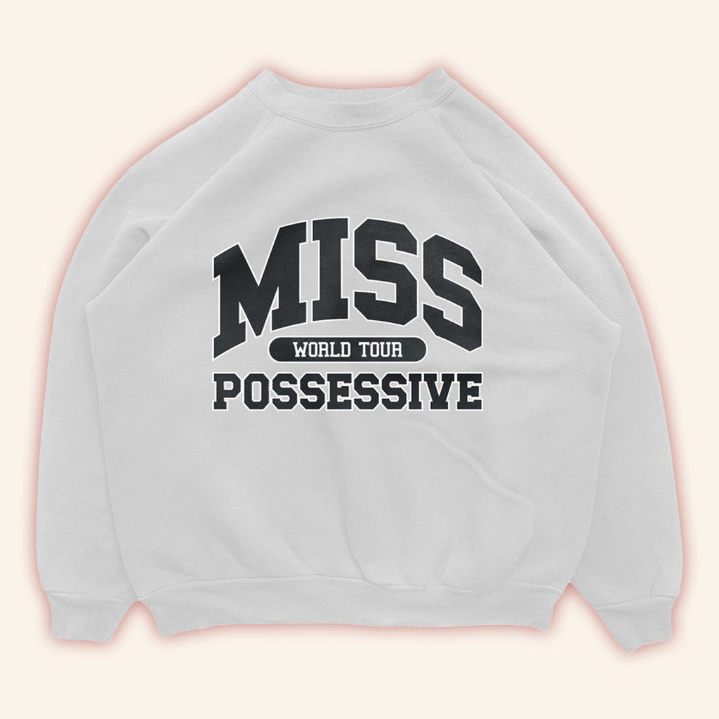 Tate Mcrae Tour Merch Miss Possessive Crewneck Sweatshirt White Miss Possessive 2025 Apparel