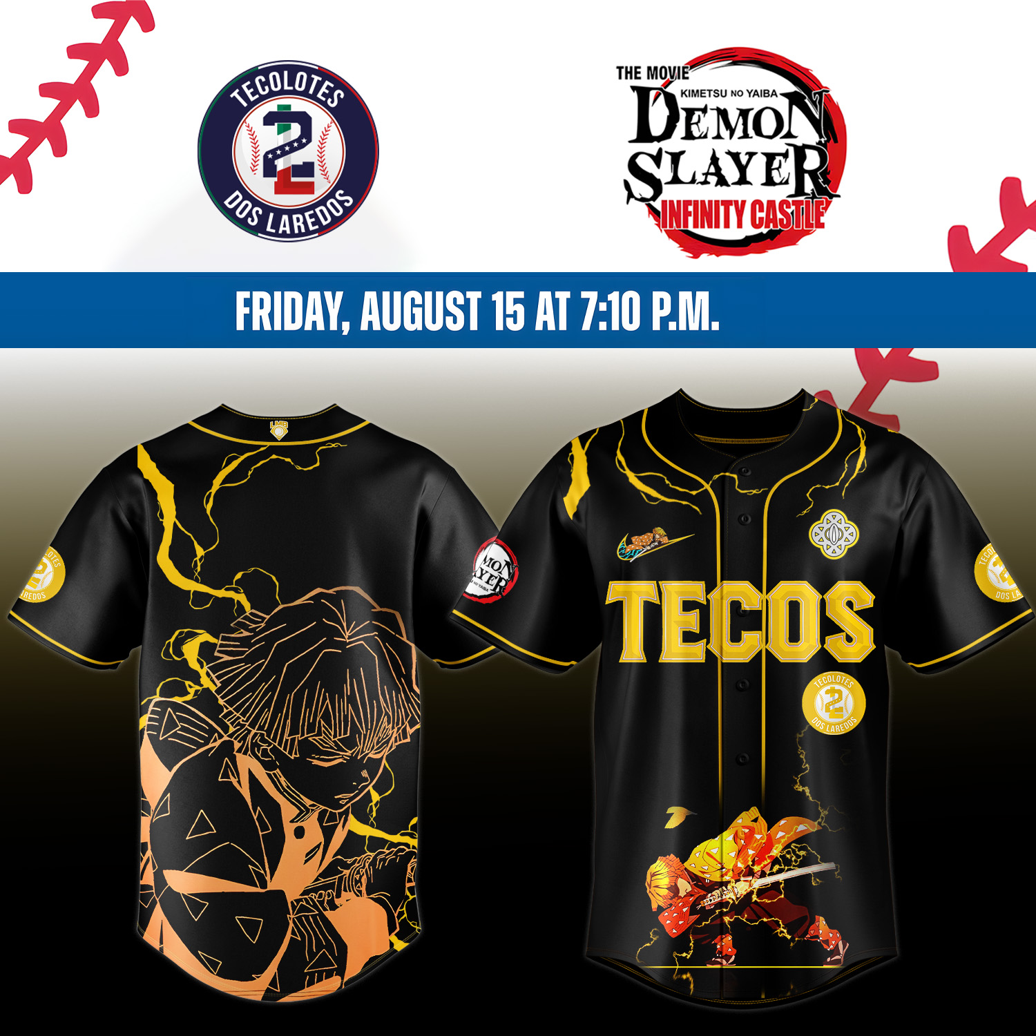 Tecolotes de los Dos Laredos X Demon Slayer Agatsuma Zenitsu Jersey Gift For Baseball Lover