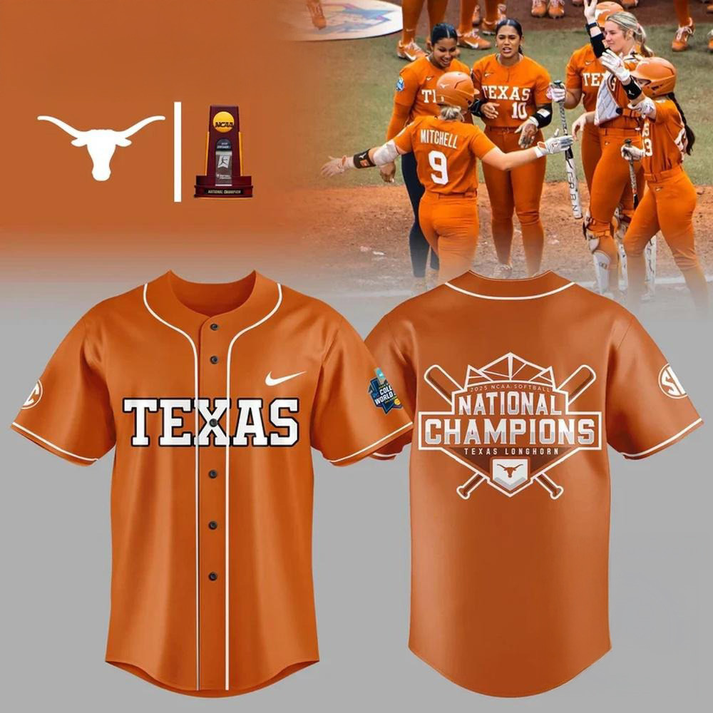 Texas Longhorns Softball Women's College World Series 2025 Champions Baseball Jersey Fans Gifts