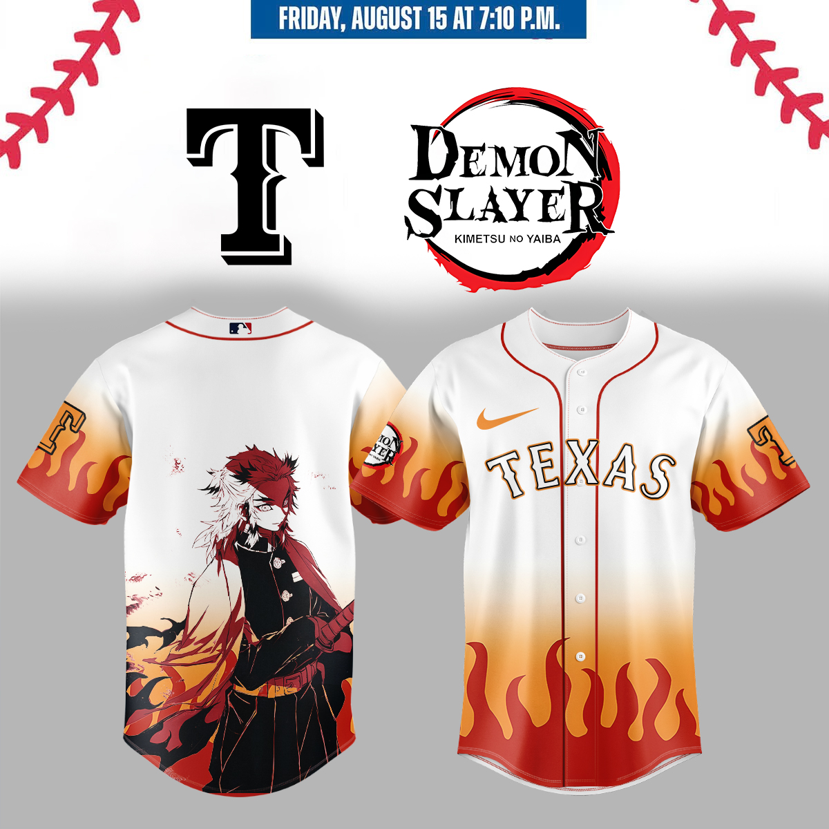 Texas Rangers Demon Slayer Jersey 2025 Cool Baseball Gifts