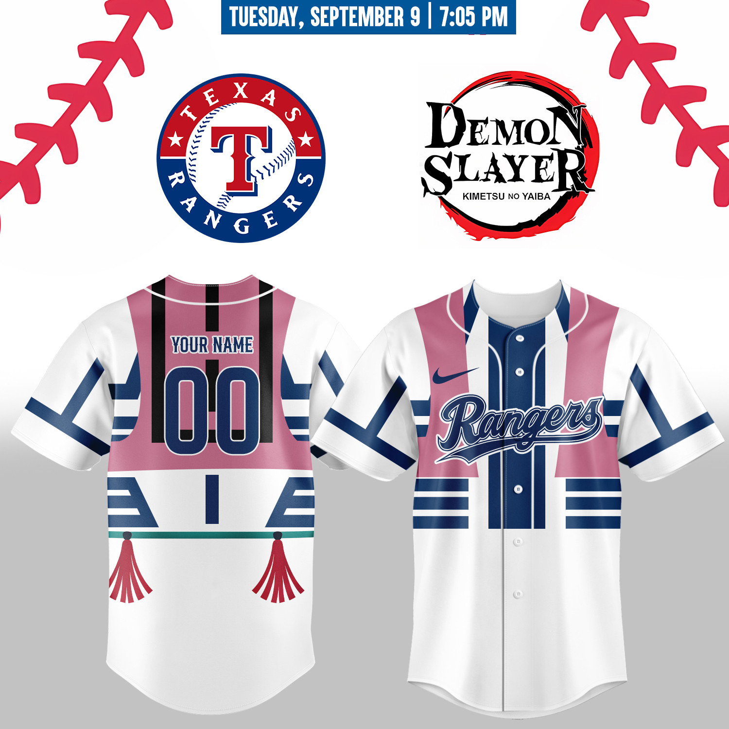 Texas Rangers Demon Slayer Jersey 2025 Custom Name Number Baseball Team Gift Ideas