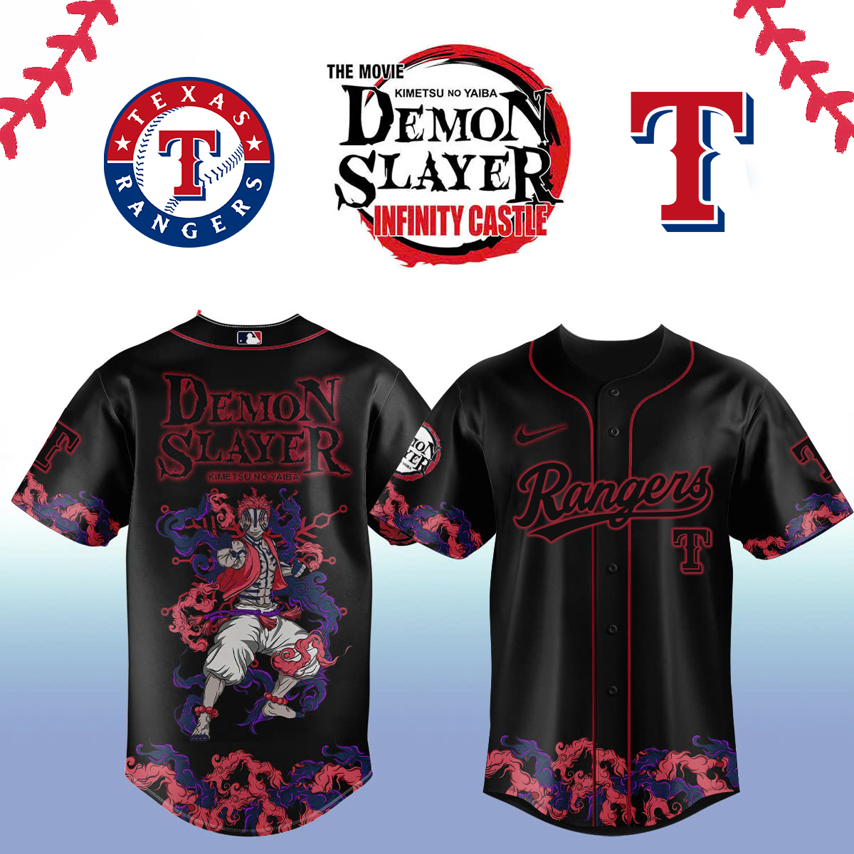 Texas Rangers Demon Slayer Jersey 2025 Gifts For Baseball Fans