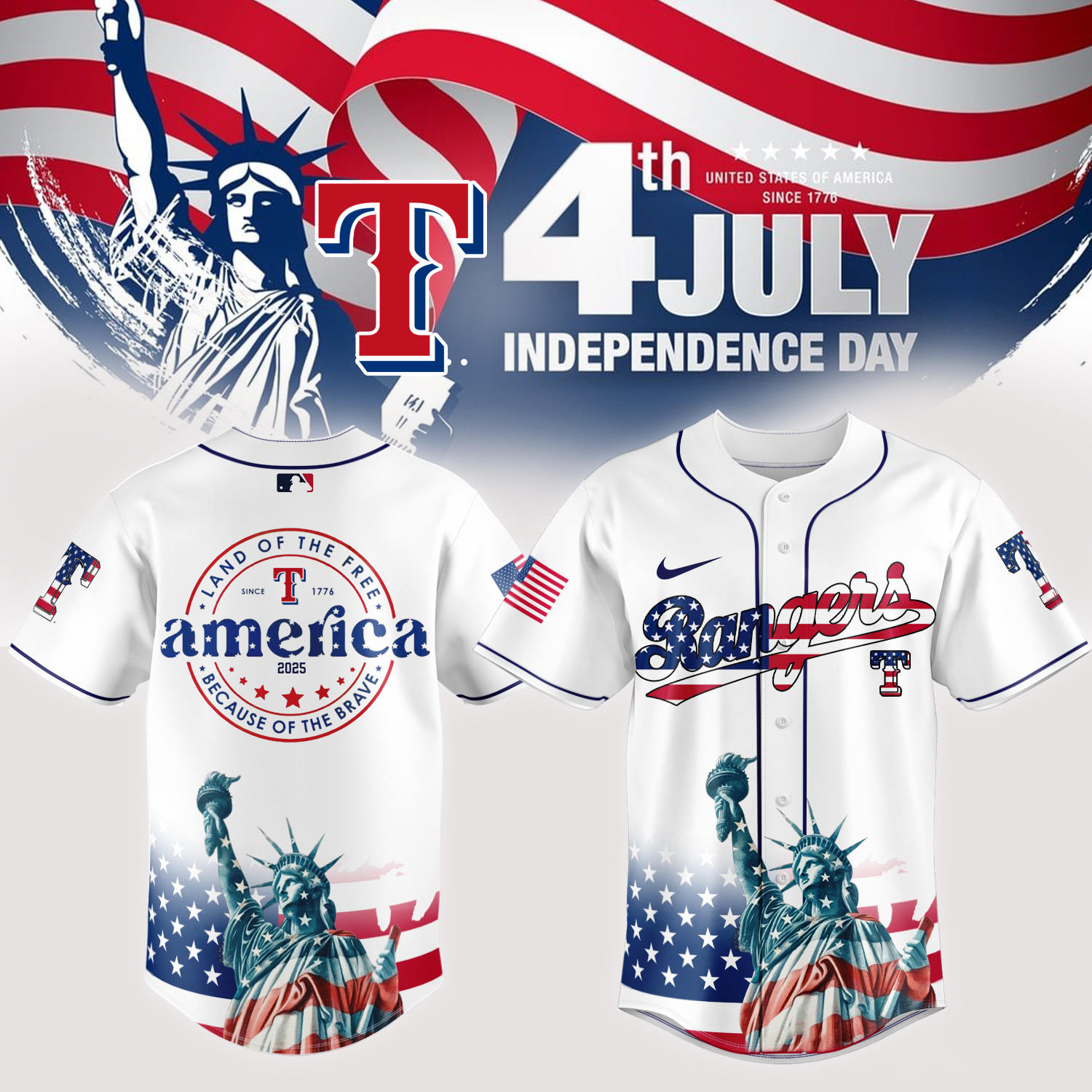 Texas Rangers Independence Day Jersey 2025 Gifts For Baseball Lovers