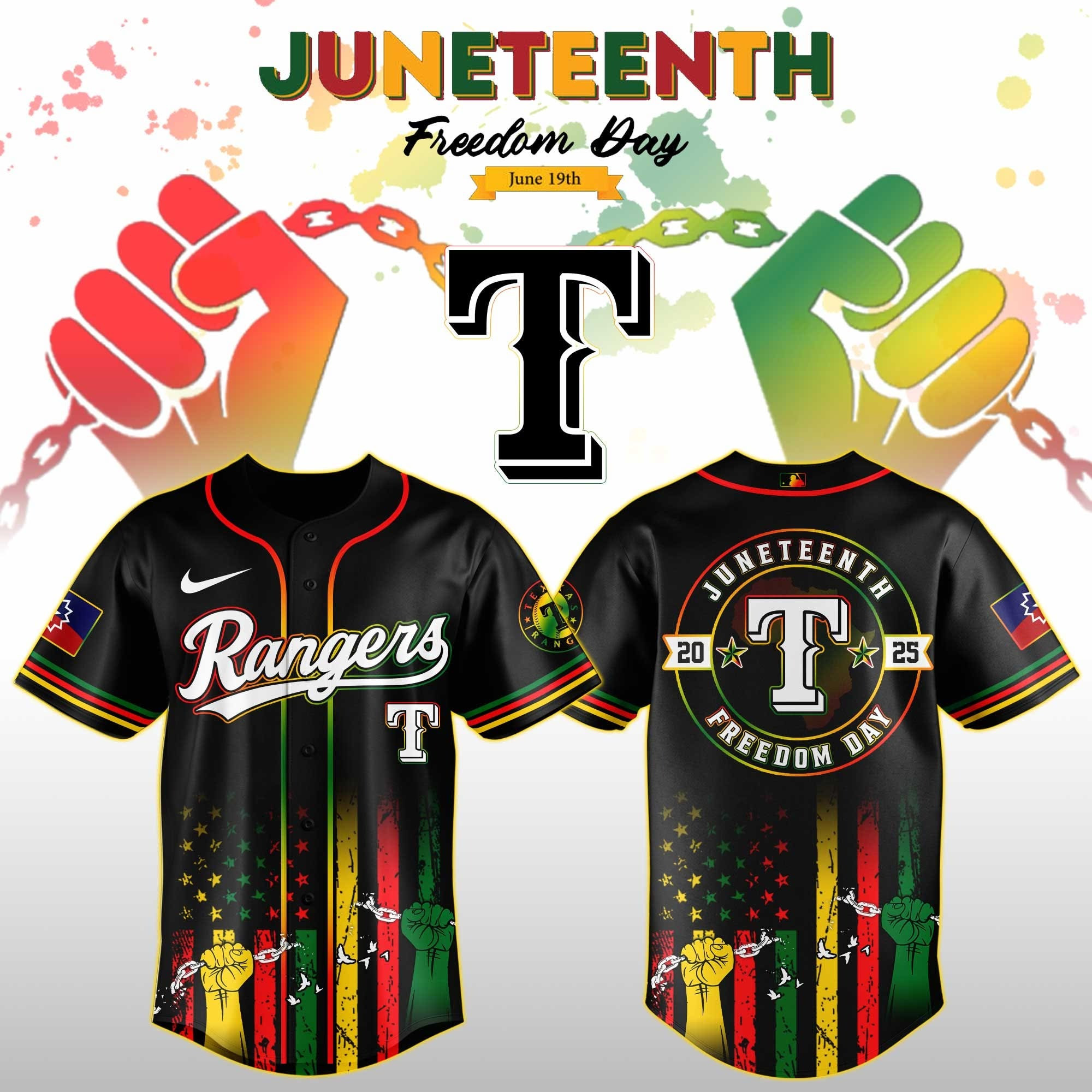 Texas Rangers Juneteenth Day 2025 Jersey Texas Rangers Merch Baseball Lovers Fathers Day Gifts