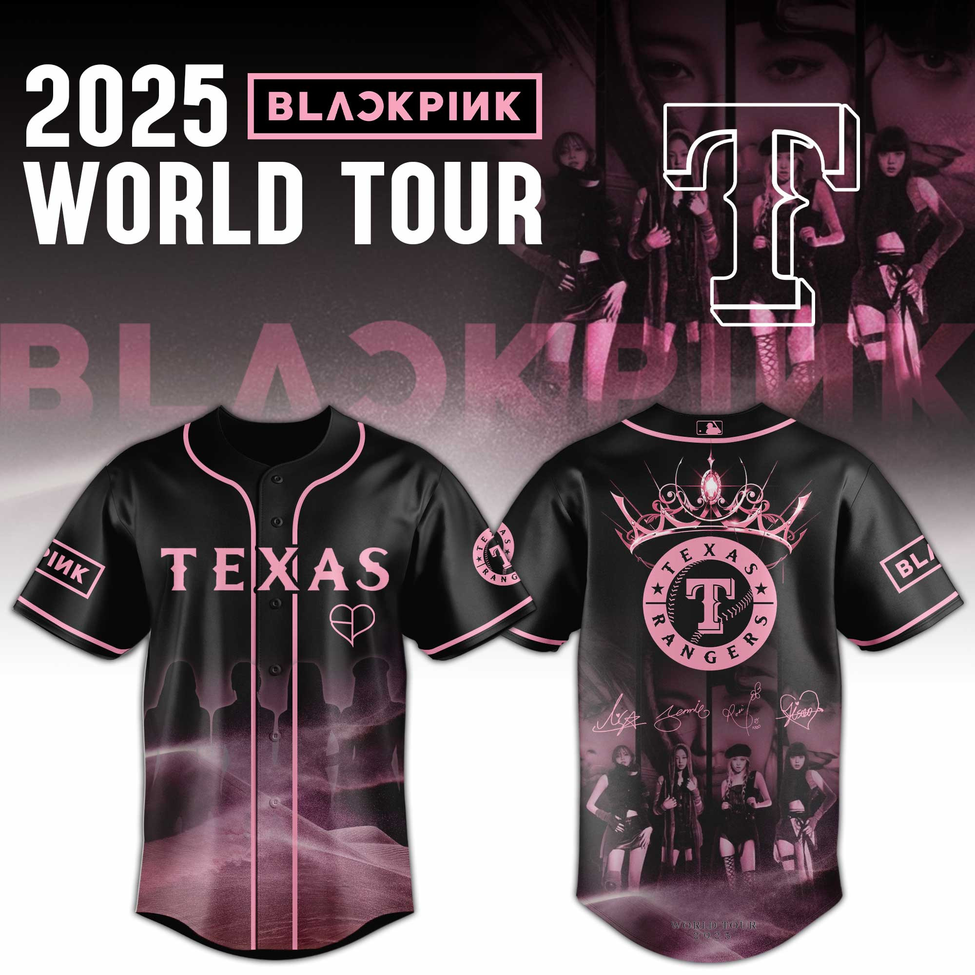 Texas Rangers Mlb X Black Pink World Tour Baseball Jersey For Fans