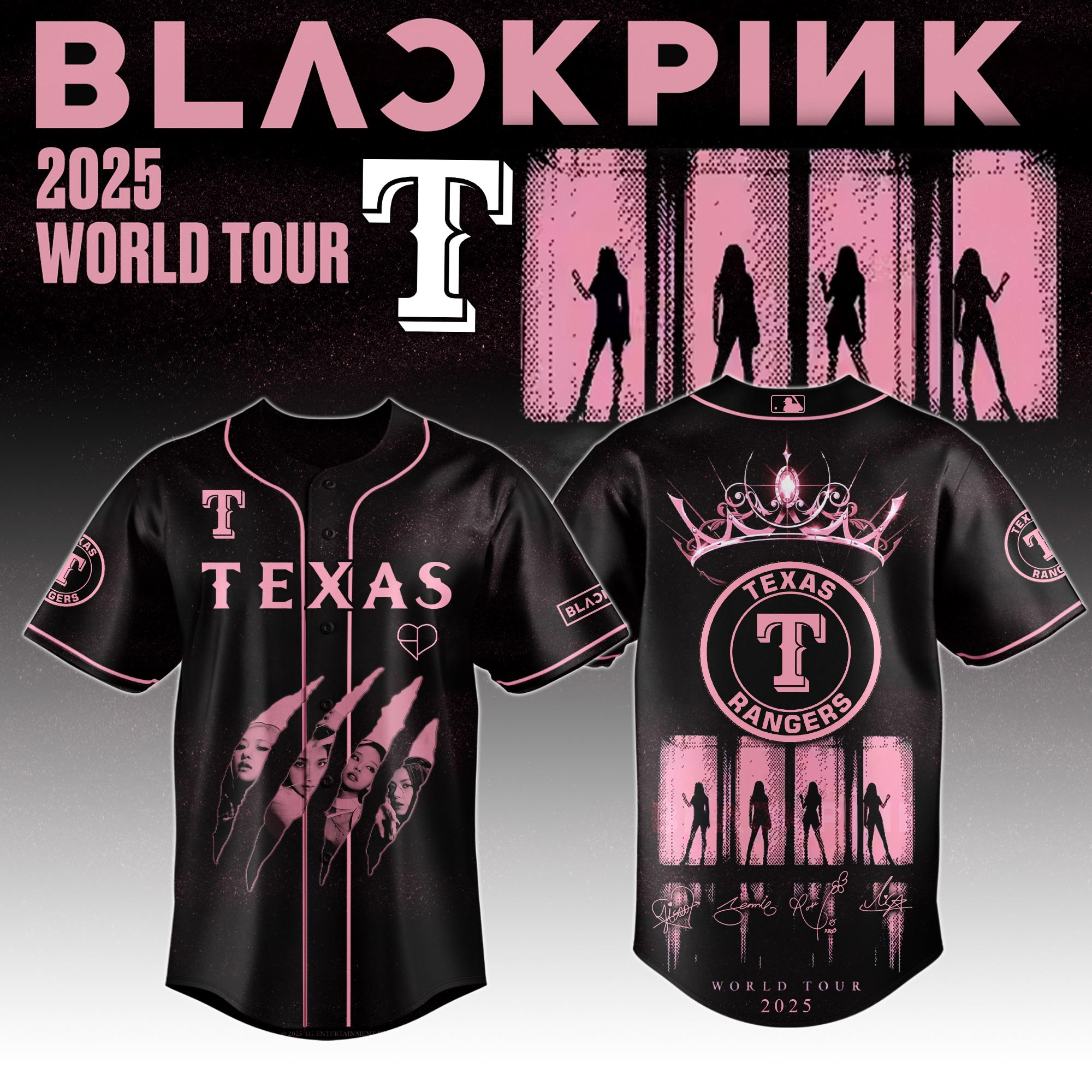 Texas Rangers Mlb X Black Pink World Tour Baseball Jersey For Fans Rangers Merch