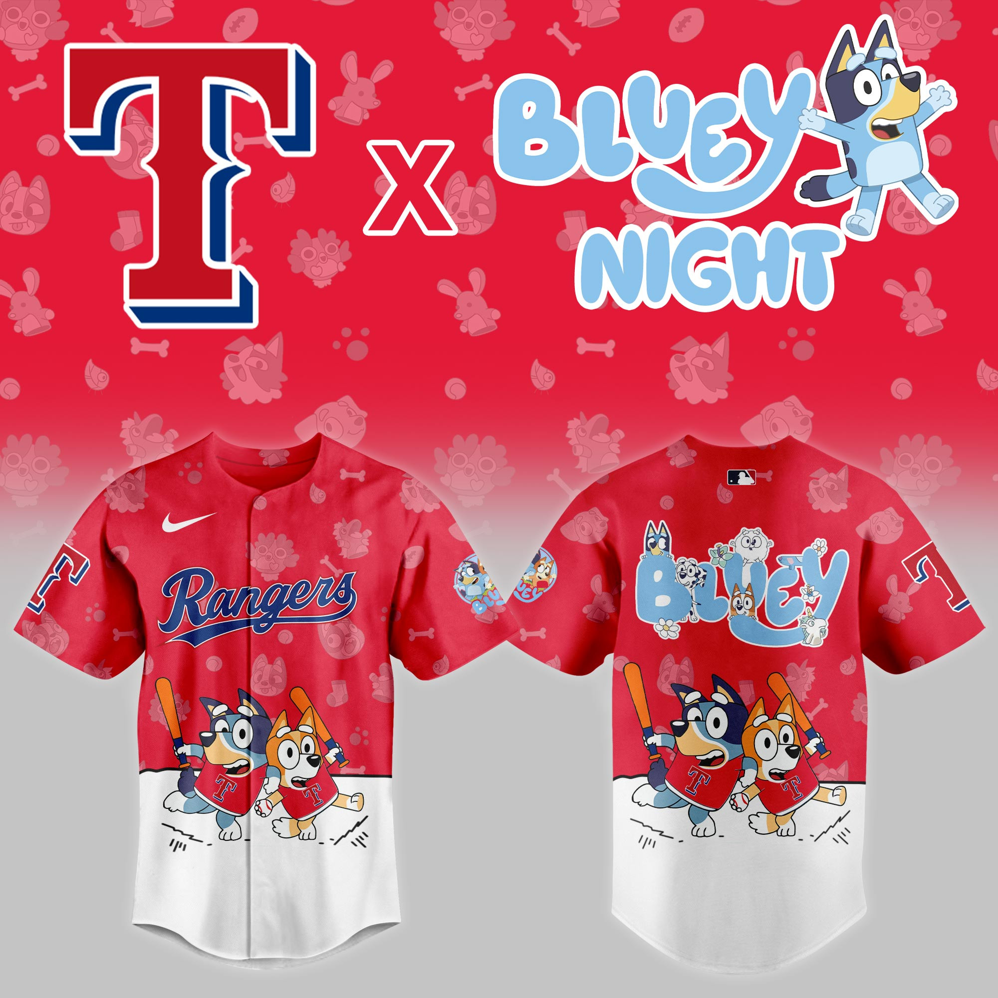 Texas Rangers Mlb X Bluey Night Baseball Jersey For Fan