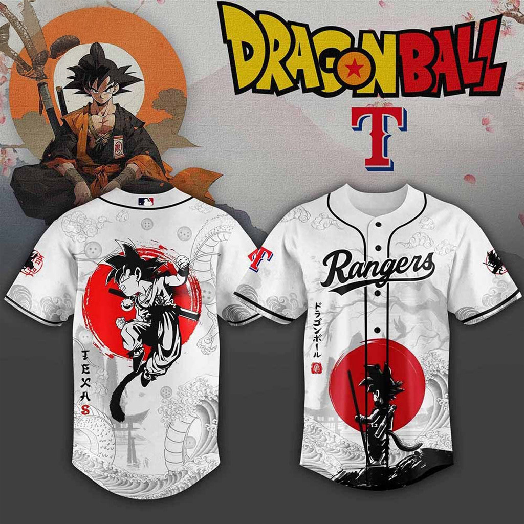 Texas Rangers MLB X Dragon Ball Baseball Jersey Texas Rangers Merch Gifts For Baseball Fans