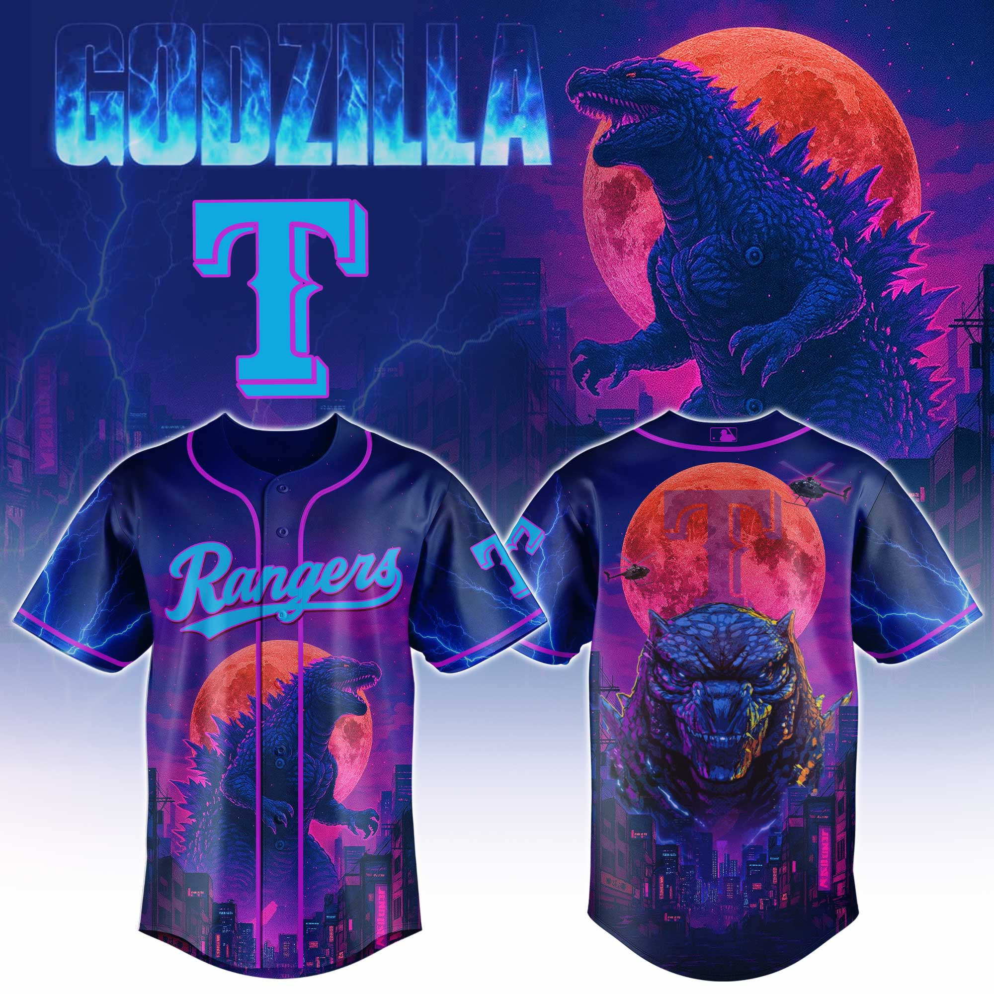 Texas Rangers Mlb X Godzilla Baseball Jersey For Fans