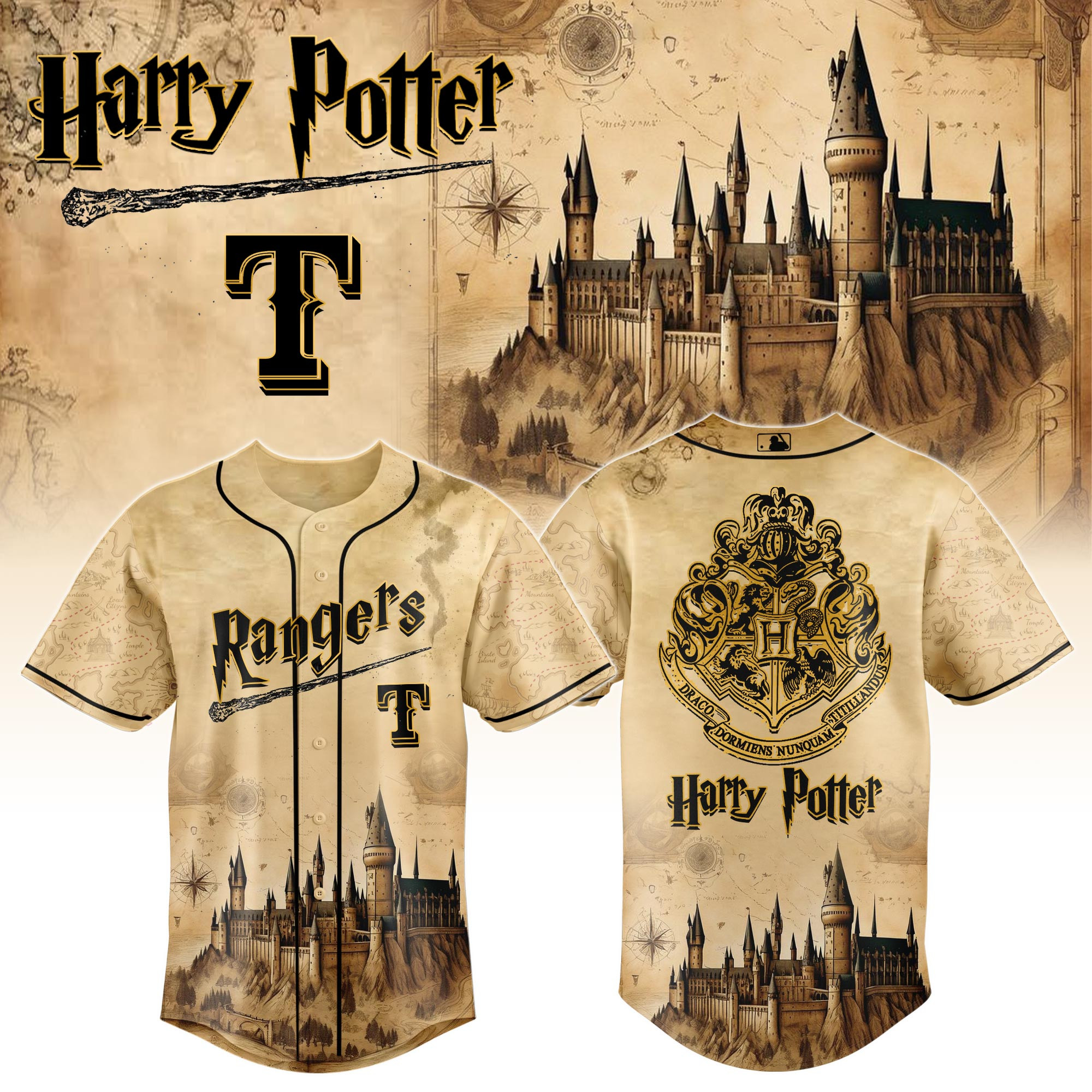 Texas Rangers Mlb X Harry Potter Hogwarts Baseball Jersey For Fan