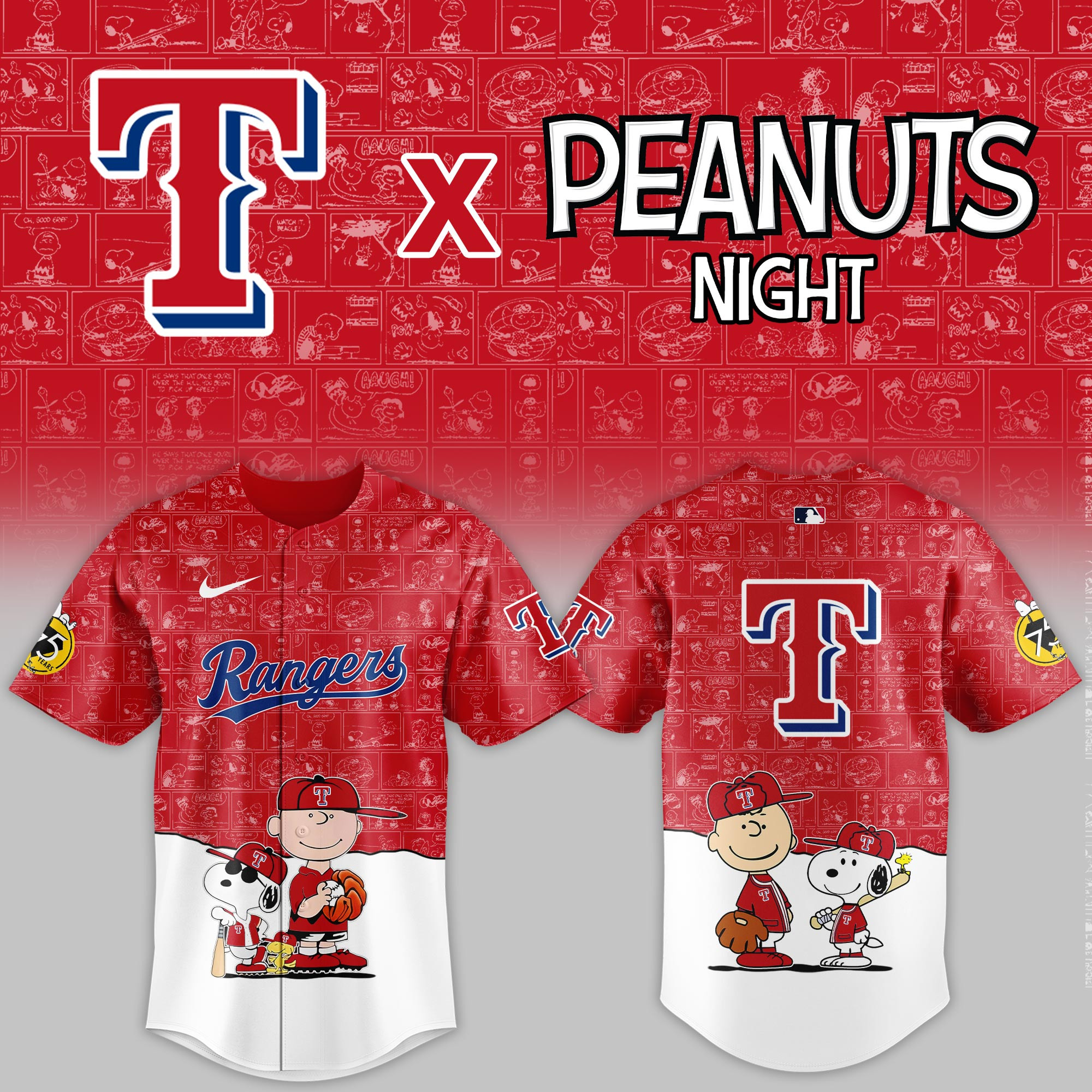 Texas Rangers Mlb X Peanuts Night Baseball Jersey For Fan