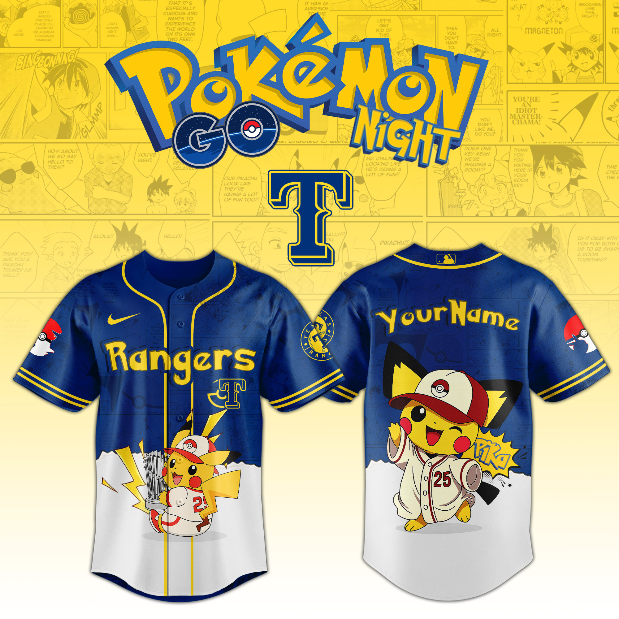 Texas Rangers Mlb X Pokemon Go Night Personalized Baseball Jersey For Fans