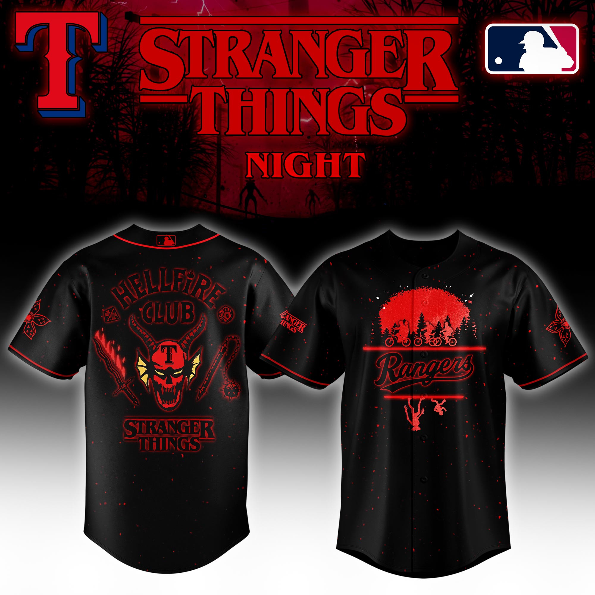 Texas Rangers Mlb X Stranger Things Night Baseball Jersey For Fans