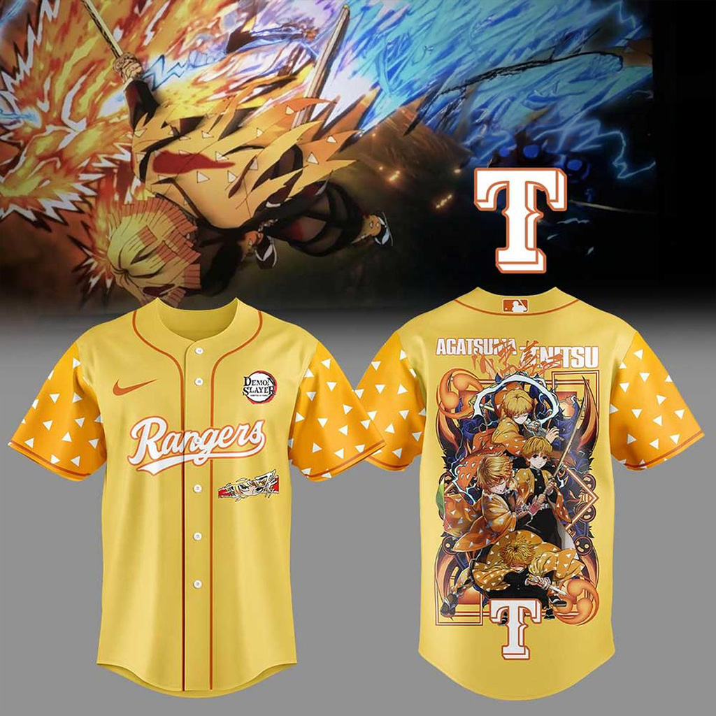 Texas Rangers X Agatsuma Zenitsu Demon Slayer Jersey Texas Rangers Merch Gifts For Fans