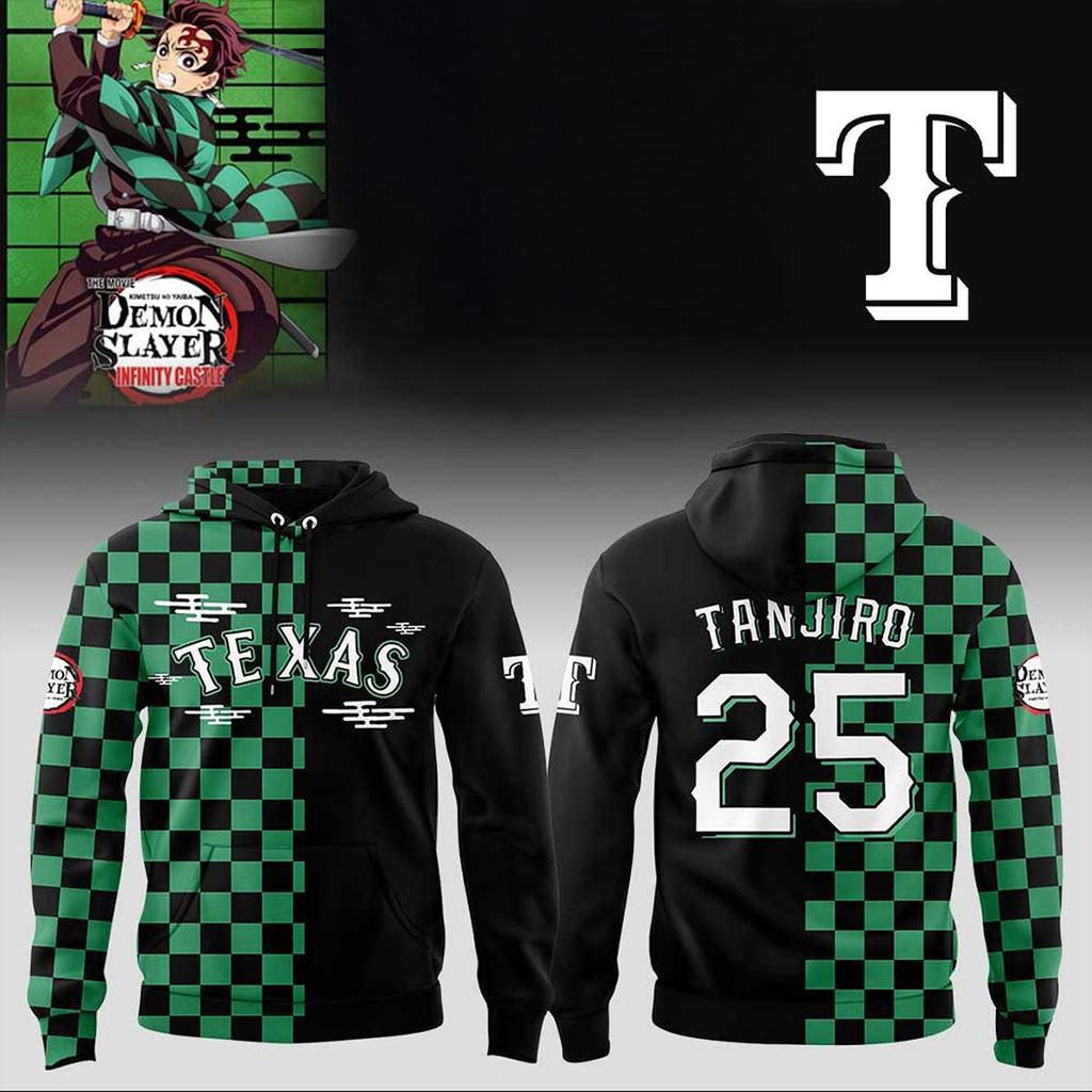 Texas Rangers X Demon Slayer Tanjiro Hoodie Texas Rangers Merch Gifts For Anime Lovers