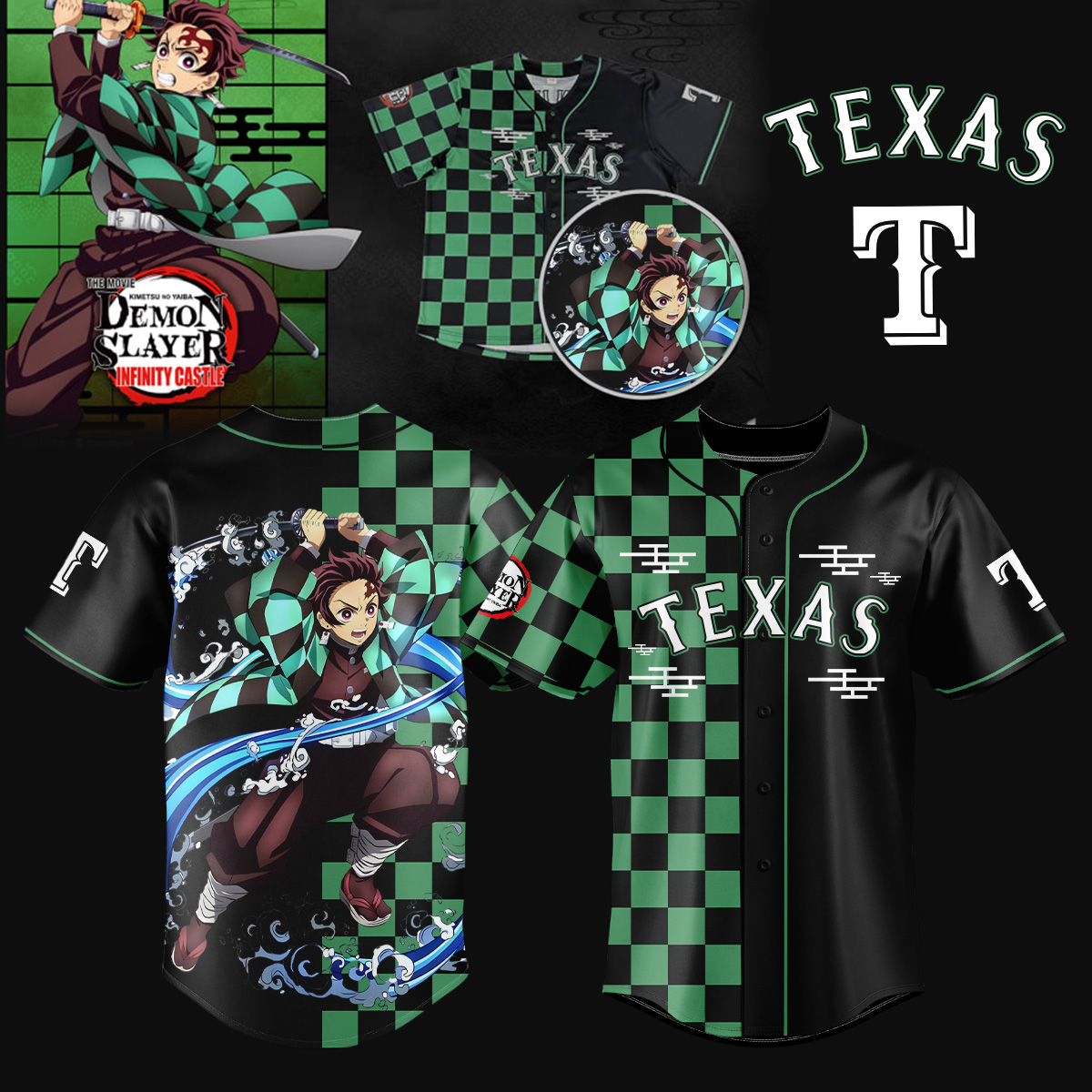 Texas Rangers X Demon Slayer Tanjiro Jersey 2025 Gifts For Baseball Lovers