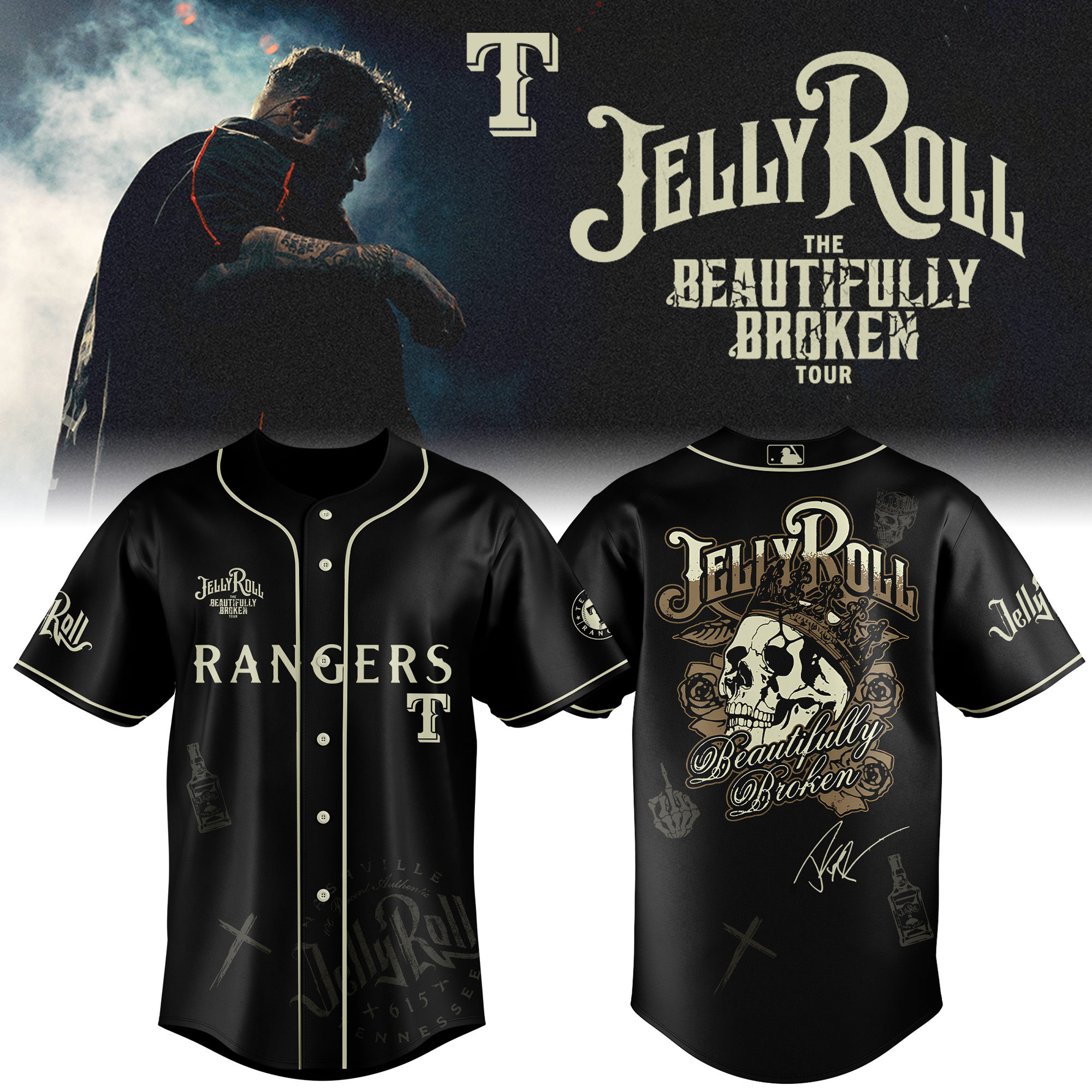 Texas Rangers X Jelly Roll Baseball Jersey 2025 Gift For Baseball Fans