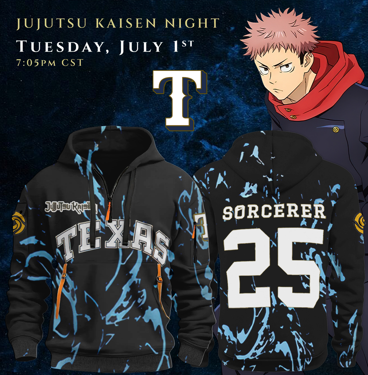 Texas Rangers X Jujutsu Kaisen Hoodie Jacket 2025 Unique Gifts For Baseball Fans