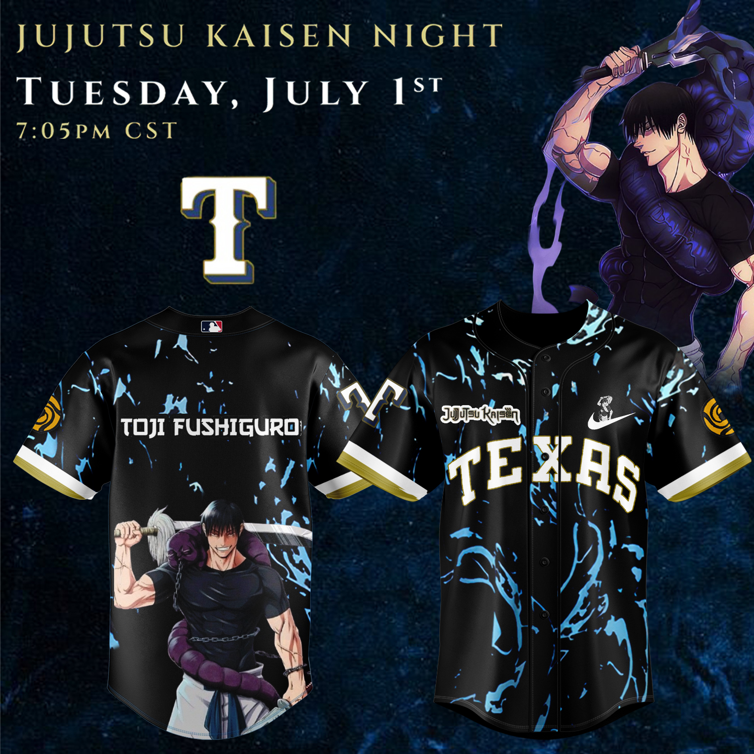 Texas Rangers X Jujutsu Kaisen Jersey 2025 Cool Gifts For Baseball Lovers
