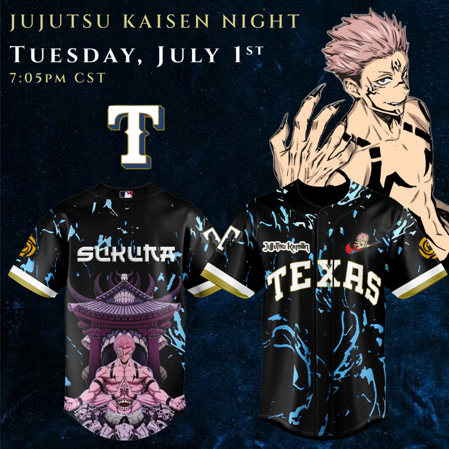 Texas Rangers X Jujutsu Kaisen Jersey 2025 Gift Ideas For Baseball Fans